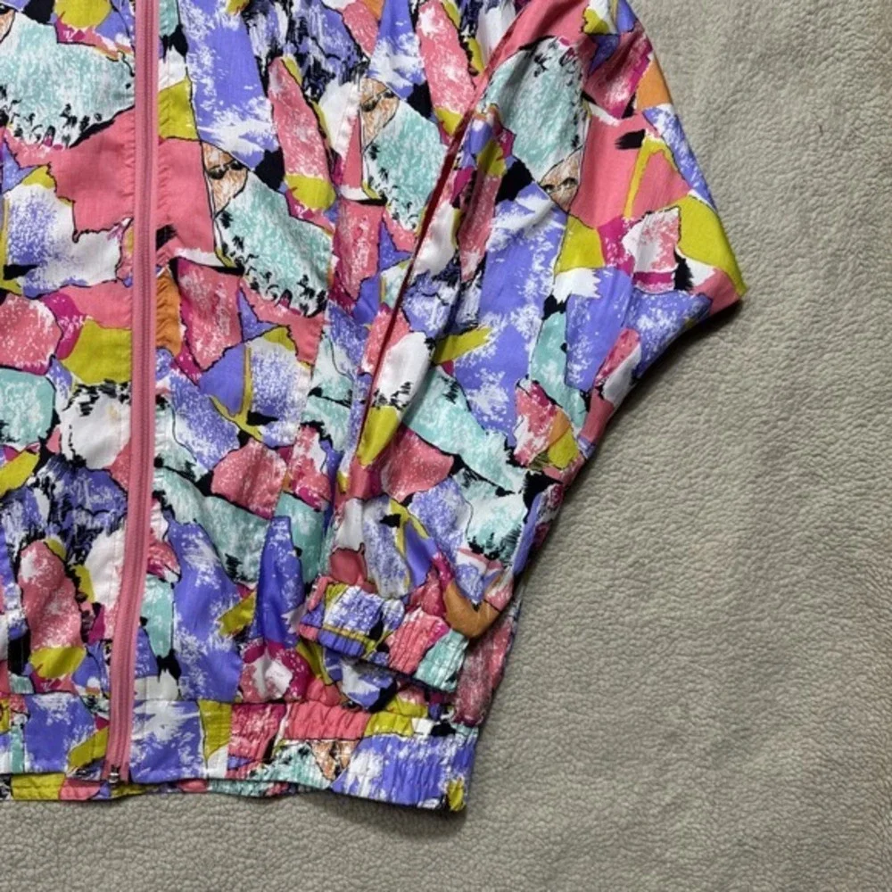 Vintage Lavon Jacket Womens Small Multicolor Abstract Windbreaker Coat 80s Retro